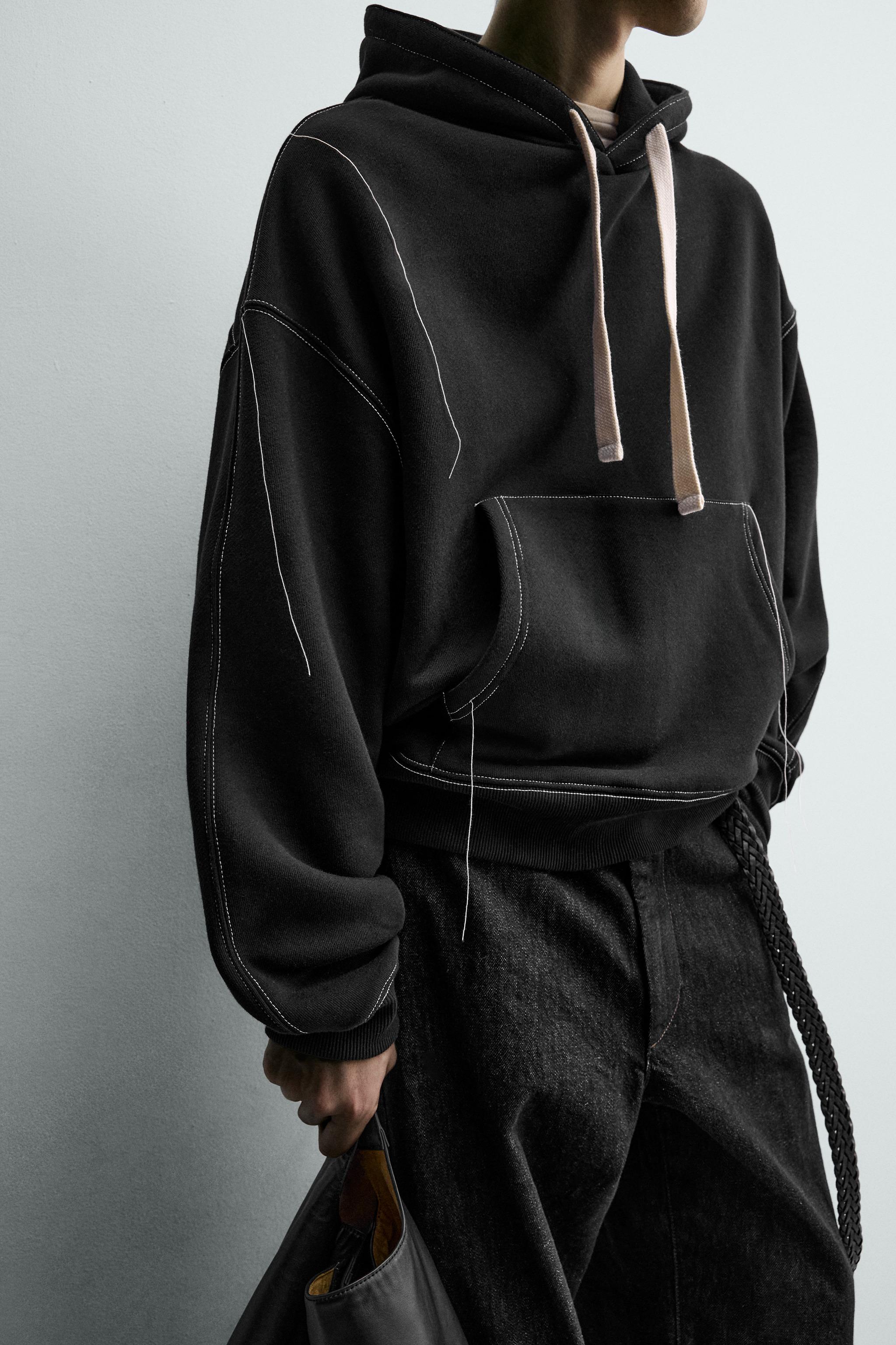 TOPSTITCHED HOODIE SWEATSHIRT